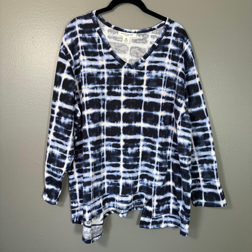 Skye's The Limit Blue Tie Dye Artsy Indigo Shibori Top - 2X - Women's Plus Size